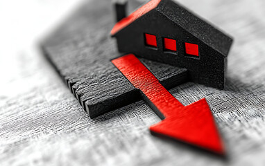 Minimalist Red Arrow and House Icon for Mortgage Downturn  
