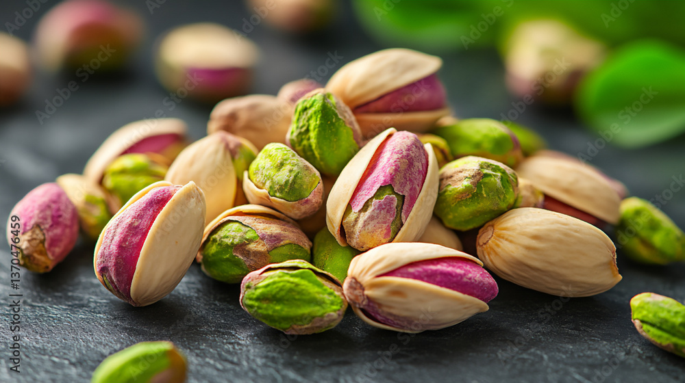 Poster a stylized and artistic representation of pistachios with a focus on their shape and color.