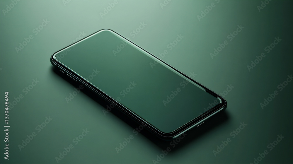 Poster a stylized and minimalist image of a smartphone with a green screen, emphasizing its sleek design.