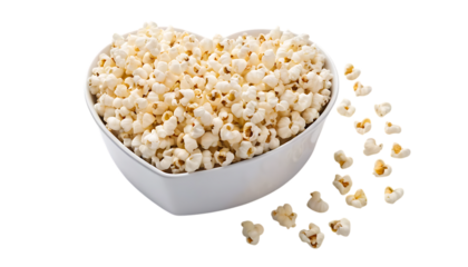 Fresh popcorn in white heart shaped bowl png