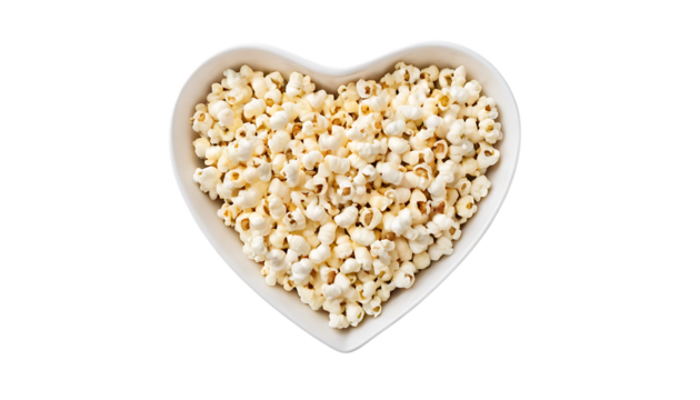 Fresh popcorn in white heart shaped bowl png