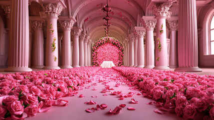 Pink Rose Petal Aisle in Grand Palace Hall