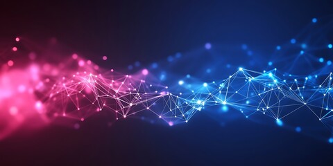 Fototapeta premium Abstract background with blue and pink cubes connected by bright lines