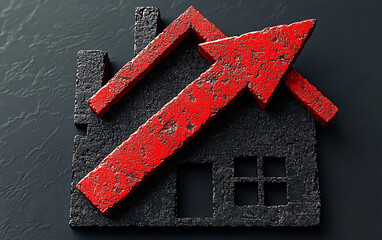 Minimalist Red Arrow with House Icon for Mortgage Downturn  
