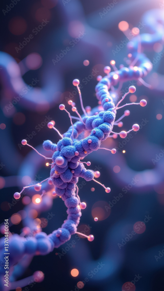 Poster 3d rendering of nicotinamide adenine dinucleotide molecule with glowing energy spheres and abstract 