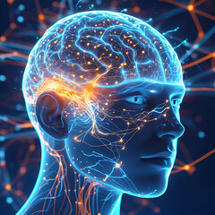 Obraz premium A human head with the brain abstract thought, and a background, Mental Power Concept