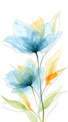 Fototapeta premium Watercolor Floral Bouquet for Soft Blue, White Background.