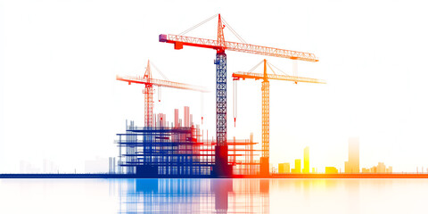 Minimalist Polygonal Construction Site with Tower Crane and Structural Elements in a Modern Design
