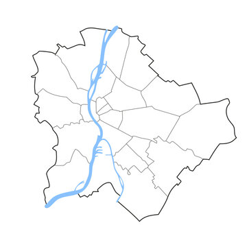 Budapest map with districts and waterways