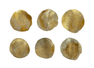 Set of 6 watercolor golden circles isolated on white background