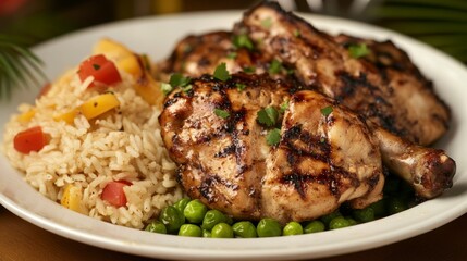 Fototapeta premium Grilled Chicken with Rice and Vegetables