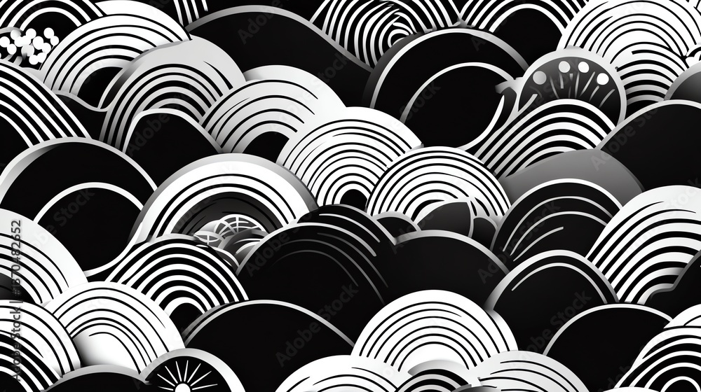 Aufkleber abstract black and white circles background with geometric patterns texture