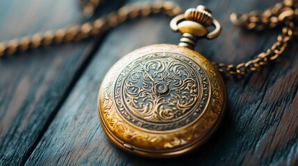 Antique pocket watch on wooden surface