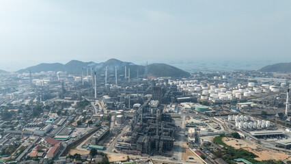 oil and gas storage tank, oil refinery factory plant,  Business oil and gas industrial factory power energy, wasteful resources and pollution concept.
