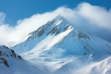 Snow covers the summit of mount Kazbek in Georgia