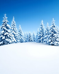 Obraz premium Snow-covered evergreen forest under a vibrant blue sky (1)