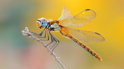 Close Up of a Dragonfly on a Plant Stem