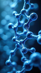 Close-up of Nicotinamide Adenine Dinucleotide structure with vibrant blue hues.