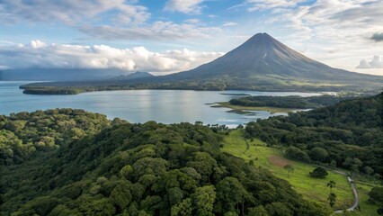 Fototapeta premium arenal volcano and arenal lake costa rica stock photo