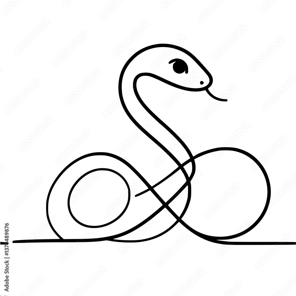 Poster minimalist snake illustration in a continuous line style , single line vector drawing