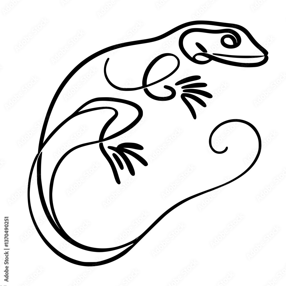 Poster elegant single line drawing of a lizard in minimalist style
