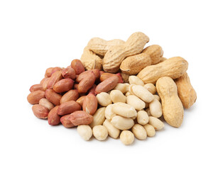 Pile of different peanuts isolated on white