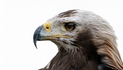 Obraz premium A fierce eagle eye; A close-up view of a Philippines eagle, white background; Kitty Duterte eye