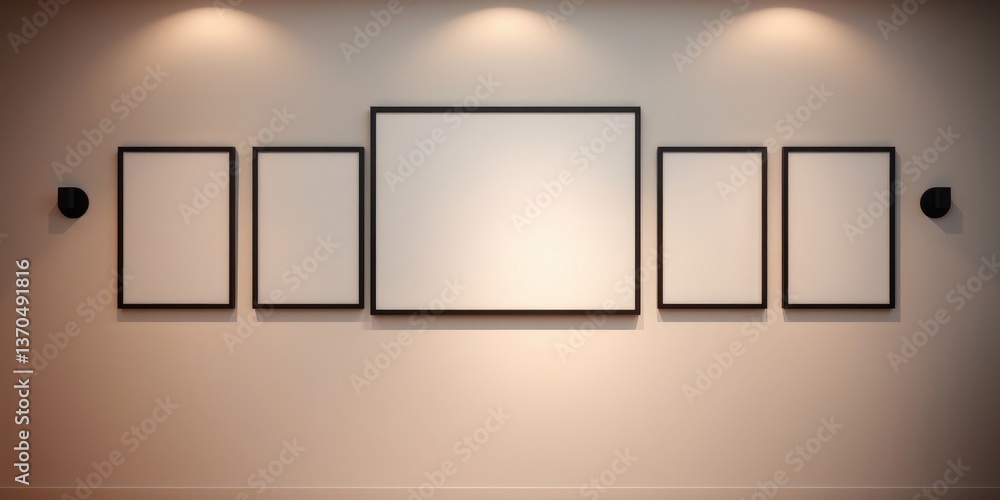 Poster modern gallery wall with empty frames and subtle lighting