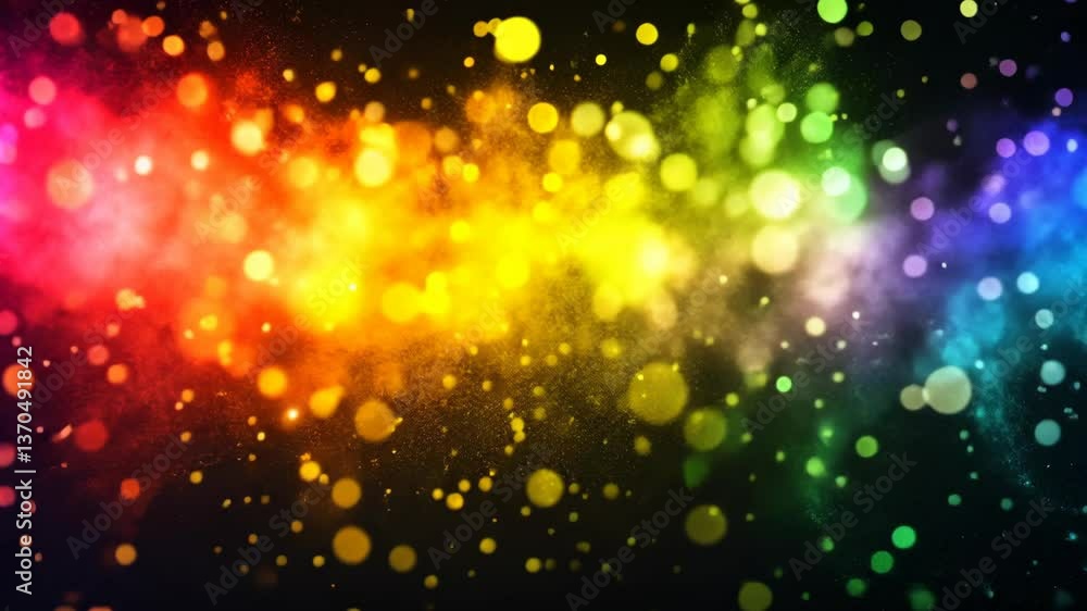 Poster colorful abstract background with vibrant particles and lights creating a rainbow effect