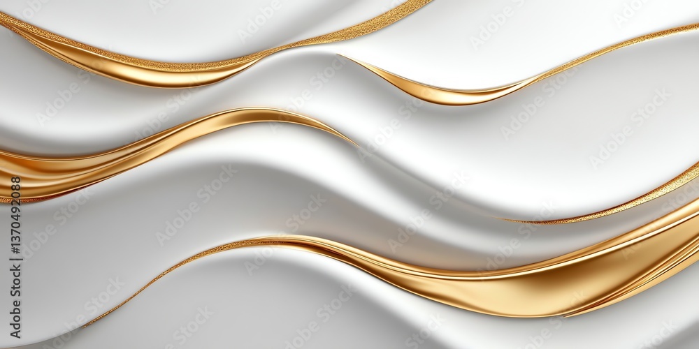 Poster abstract white fabric texture with golden ribbon wave pattern