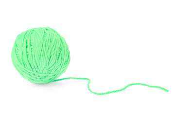 Ball of light green yarn isolated on white