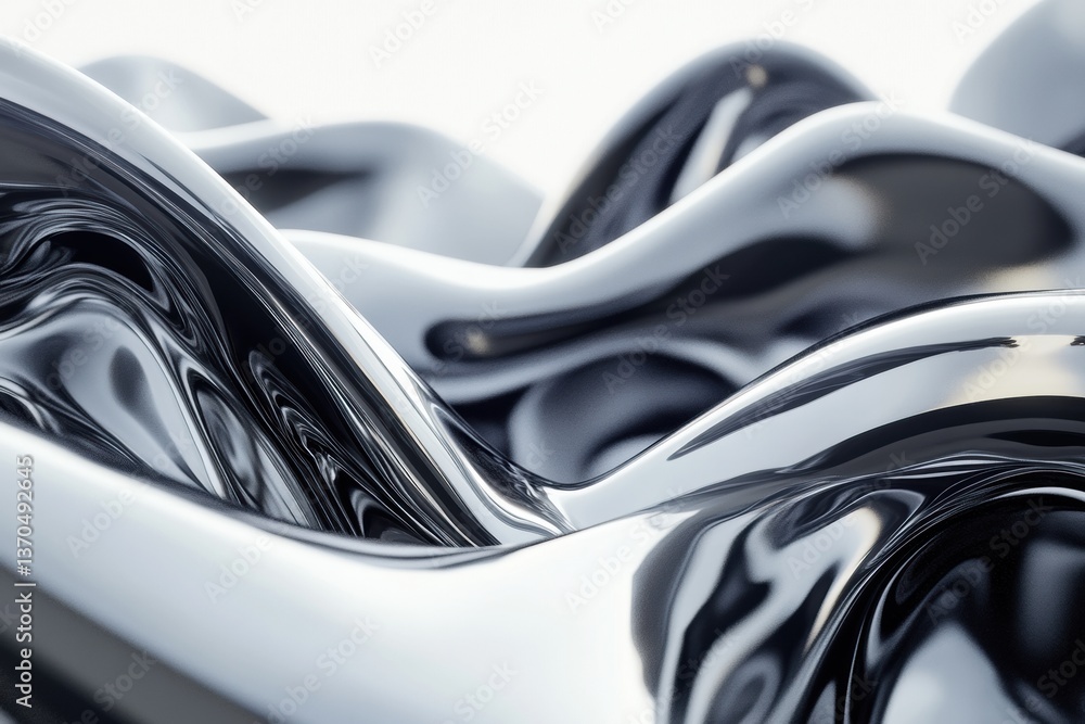 Poster Futuristic abstract pattern of soft 3D waves in a monochrome palette featuring smooth and modern minimalist design