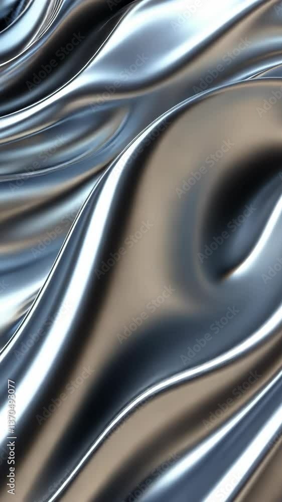 Poster metallic waves create an elegant abstract design in shades of silver and gray, capturing fluid motio