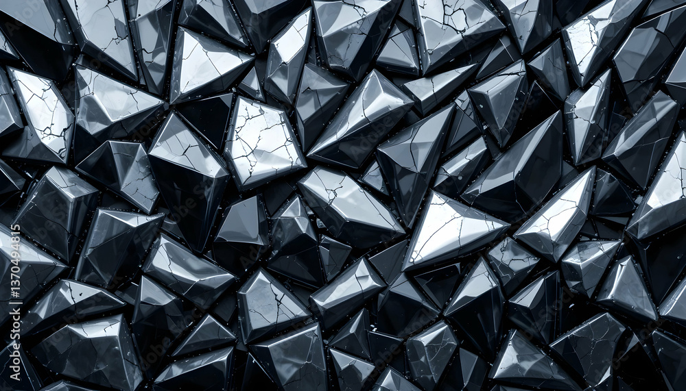 Poster Dark Metallic Triangular Surface Texture Background Abstract Design Modern Futuristic Architecture Geometric Pattern Wall