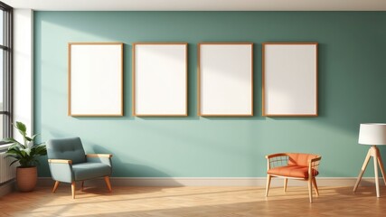 Modern Minimalist Interior Design with Empty Frames and Two Chairs