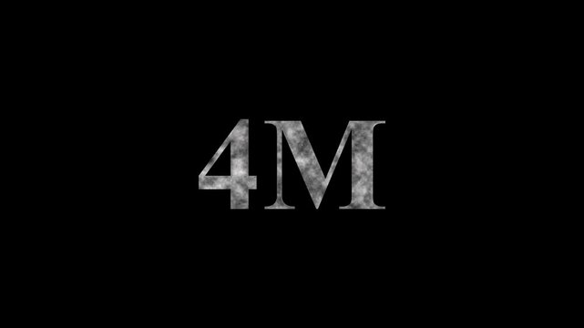 Abstract glowing 4M text animation on black background. 4M Followers Celebration text animation effect.
