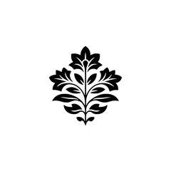 Black and White Floral Damask Ornament on White Background