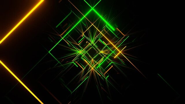 Green and Orange Seamless Neon Squares on Mirror Background VJ Loop in 4K