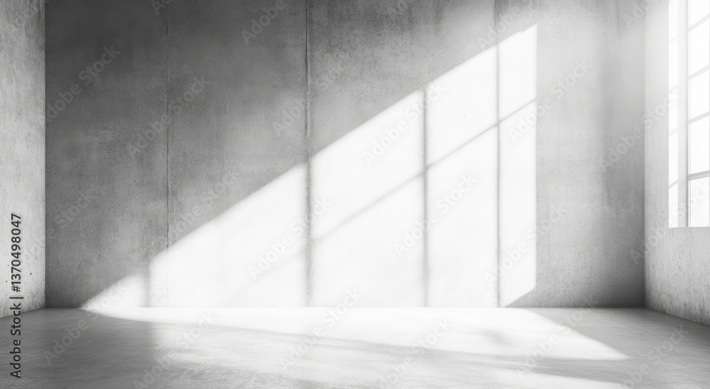 Poster a minimalist interior space featuring smooth concrete walls and a soft light beam casting shadows. c