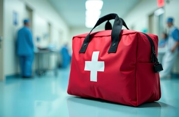 Red first aid bag on hospital room