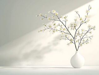 White Blossoms for Sunlit Vase, Minimalist Room.
