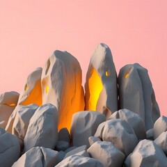Fototapeta premium Lemon Glow: Abstract Stone Formations in Soft Pink and Yellow