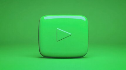 A green, 3D rendered YouTube play button icon on a matching background.