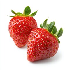 Two Ripe Red Strawberries Isolated on White