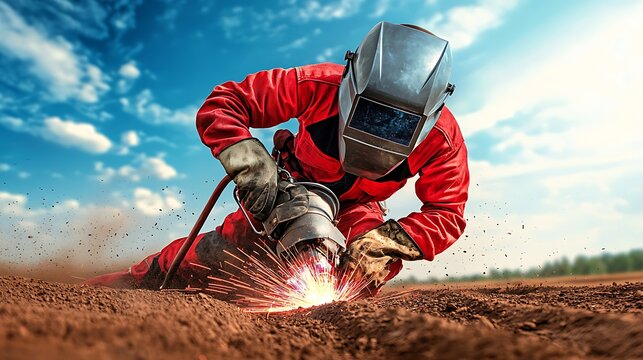 Welder at Work: Outdoor Metalwork.