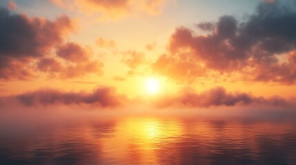 Fototapeta premium art future self A serene sunset over calm waters, with vibrant colors reflecting off the surface, creating a peaceful and tranquil atmosphere.