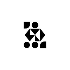 Abstract Geometric Figure Composition in Black & White on Light Background