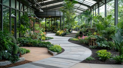 Obraz premium Lush indoor garden with winding pathways