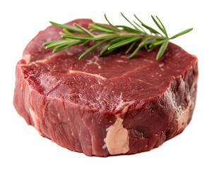 Raw beef steak garnished with rosemary on transparent background