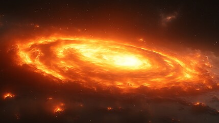 Obraz premium Fiery Cosmic Spiral Galaxy Burning Brightly In Space